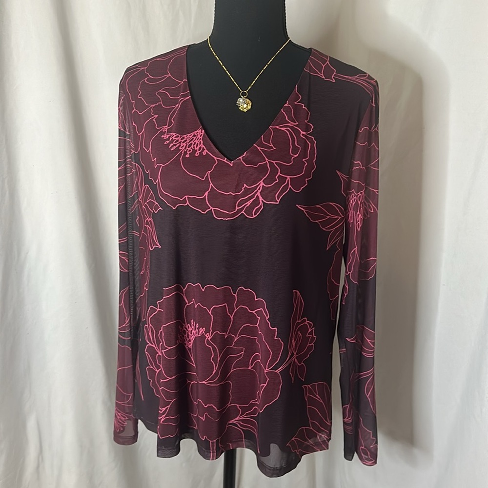 NWT LES SEREIN floral blouse‎ wine/burgundy